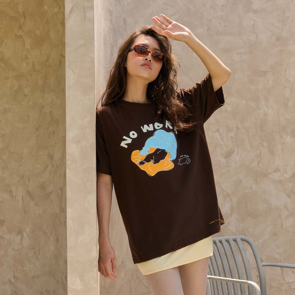 NO WORK, Glow in the dark t-shirt (Coffee)